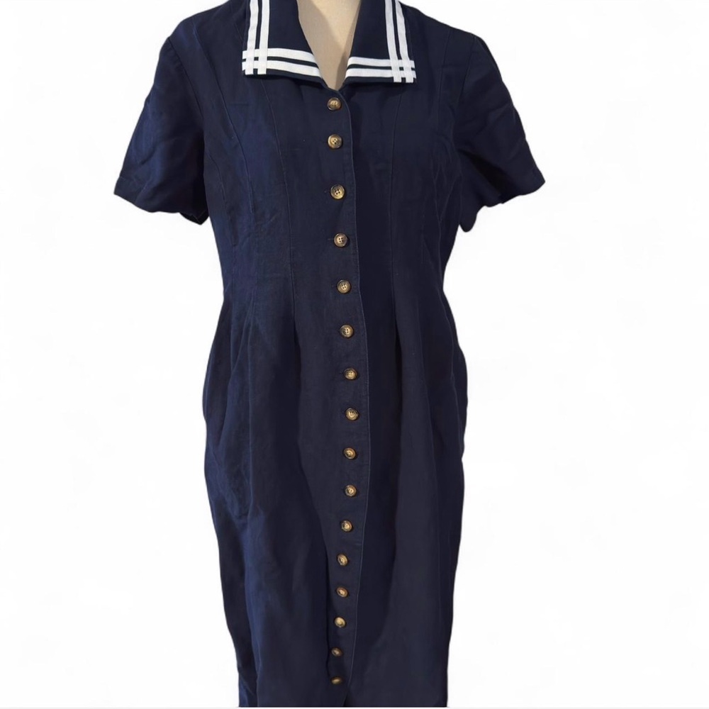 Orvis Navy Midi Dress with Button Detail